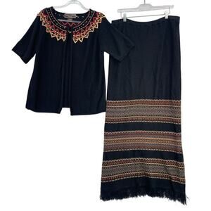 Double‎ D Ranch Knit Sweater Skirt Set Womens Sz XL / Large Embroidered Beaded